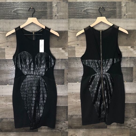 NWT Aakaa Textured Black Mesh Bodycon Dress - Picture 2 of 7